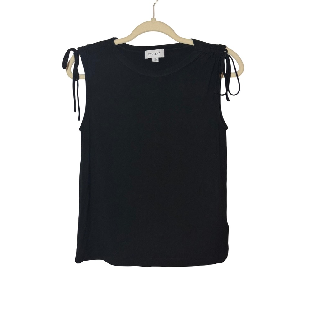 Evereve Black Shoulder Tie Sleeveless Modal Blend Tank Top XS EK3148